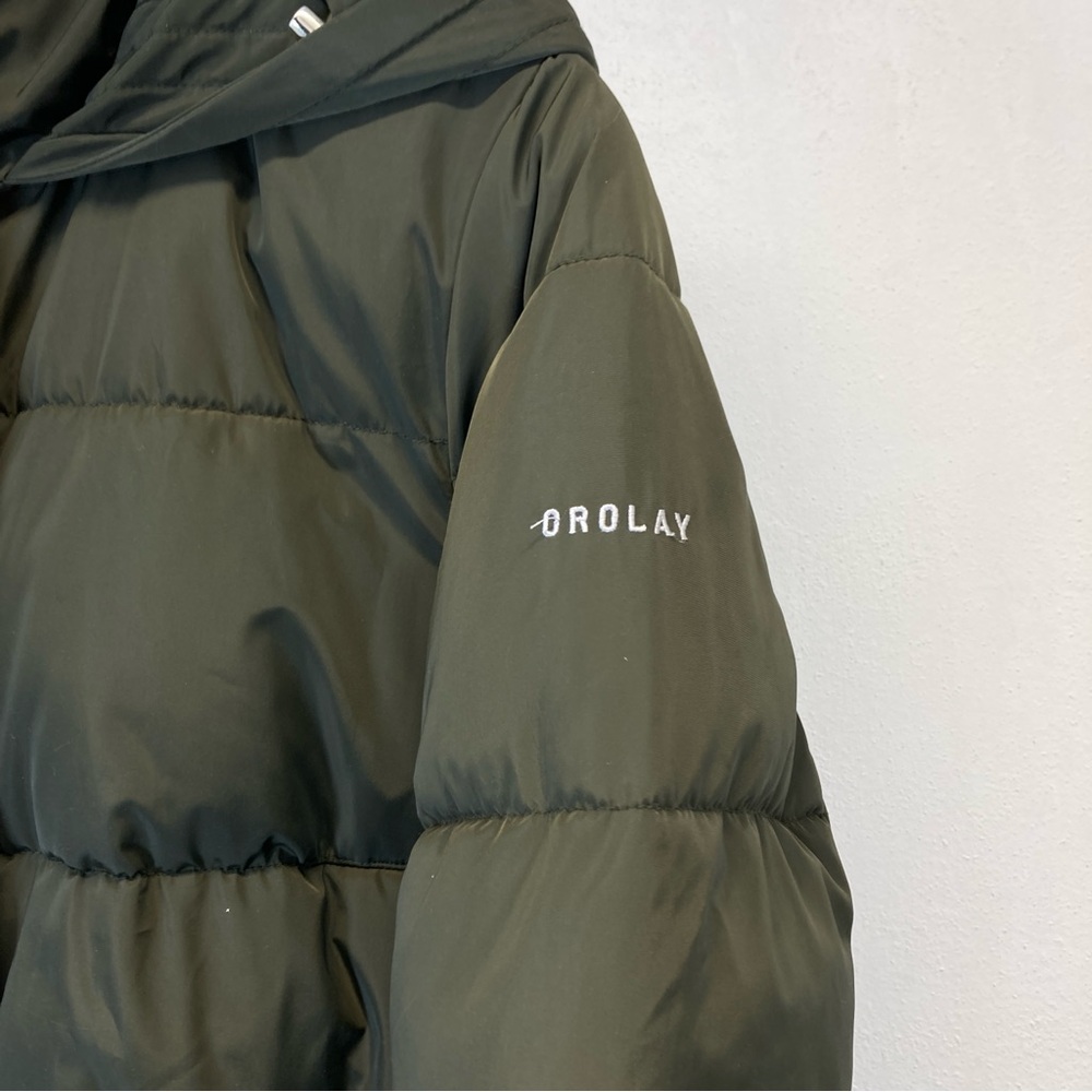 Orolay Down Puffer Jacket Womens Small Green Hooded Long Full Zip Snap Pockets - Picture 4 of 16